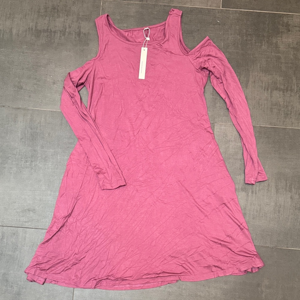 Casual Pink Cold Shoulder Long Sleeve Dress